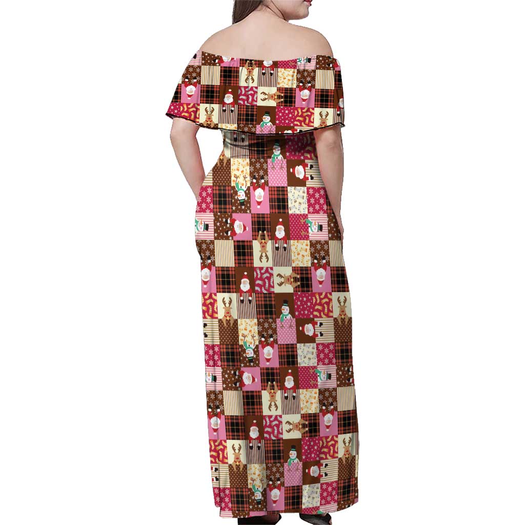 Christmas Patchwork Fake Tuxedo Family Matching Off Shoulder Maxi Dress and Hawaiian Shirt Santa and Reindeer Pink Plaid Style - Wonder Print Shop