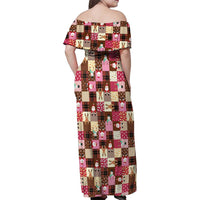 Christmas Patchwork Fake Tuxedo Family Matching Off Shoulder Maxi Dress and Hawaiian Shirt Santa and Reindeer Pink Plaid Style - Wonder Print Shop