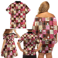 Christmas Patchwork Fake Tuxedo Family Matching Off Shoulder Short Dress and Hawaiian Shirt Santa and Reindeer Pink Plaid Style - Wonder Print Shop