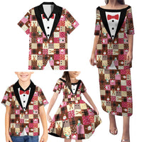 Christmas Patchwork Fake Tuxedo Family Matching Puletasi and Hawaiian Shirt Santa and Reindeer Pink Plaid Style - Wonder Print Shop