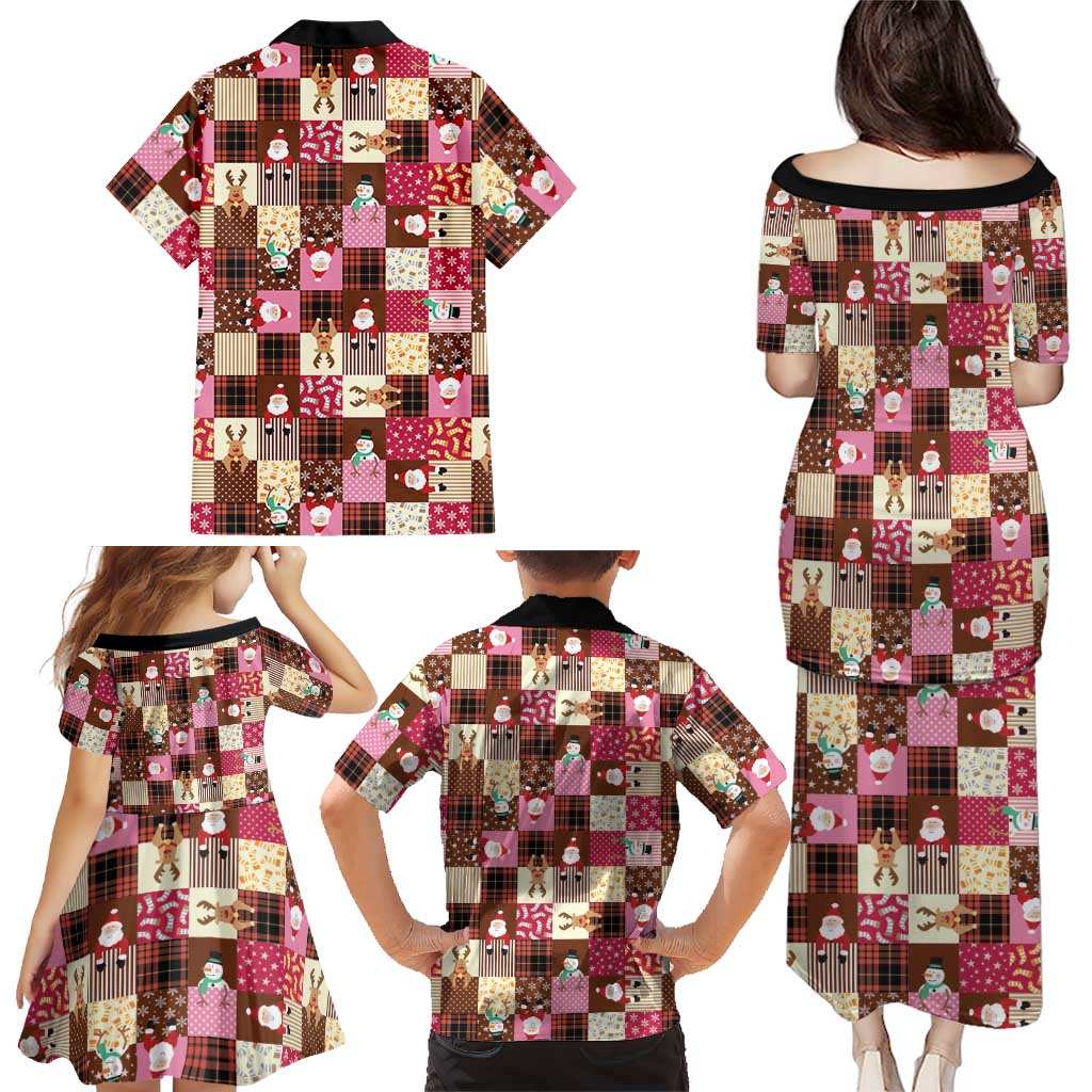 Christmas Patchwork Fake Tuxedo Family Matching Puletasi and Hawaiian Shirt Santa and Reindeer Pink Plaid Style - Wonder Print Shop