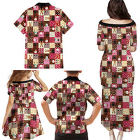 Christmas Patchwork Fake Tuxedo Family Matching Puletasi and Hawaiian Shirt Santa and Reindeer Pink Plaid Style - Wonder Print Shop