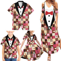 Christmas Patchwork Fake Tuxedo Family Matching Summer Maxi Dress and Hawaiian Shirt Santa and Reindeer Pink Plaid Style - Wonder Print Shop
