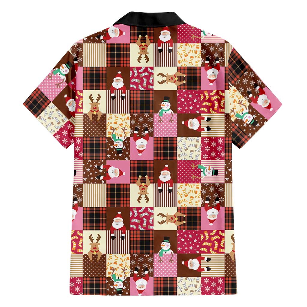 Christmas Patchwork Fake Tuxedo Family Matching Summer Maxi Dress and Hawaiian Shirt Santa and Reindeer Pink Plaid Style - Wonder Print Shop