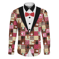 Christmas Patchwork Fake Tuxedo Family Matching Summer Maxi Dress and Hawaiian Shirt Santa and Reindeer Pink Plaid Style - Wonder Print Shop