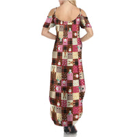 Christmas Patchwork Fake Tuxedo Family Matching Summer Maxi Dress and Hawaiian Shirt Santa and Reindeer Pink Plaid Style - Wonder Print Shop