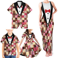 Christmas Patchwork Fake Tuxedo Family Matching Tank Maxi Dress and Hawaiian Shirt Santa and Reindeer Pink Plaid Style - Wonder Print Shop