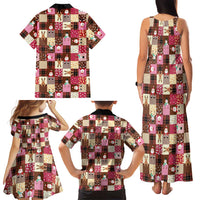 Christmas Patchwork Fake Tuxedo Family Matching Tank Maxi Dress and Hawaiian Shirt Santa and Reindeer Pink Plaid Style - Wonder Print Shop