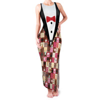 Christmas Patchwork Fake Tuxedo Family Matching Tank Maxi Dress and Hawaiian Shirt Santa and Reindeer Pink Plaid Style - Wonder Print Shop