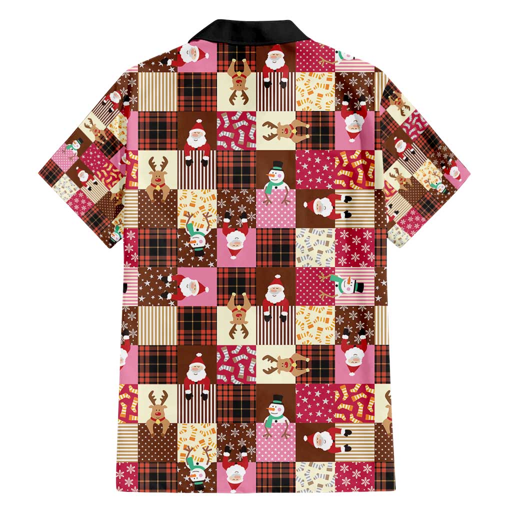Christmas Patchwork Fake Tuxedo Hawaiian Shirt Santa and Reindeer Pink Plaid Style - Wonder Print Shop