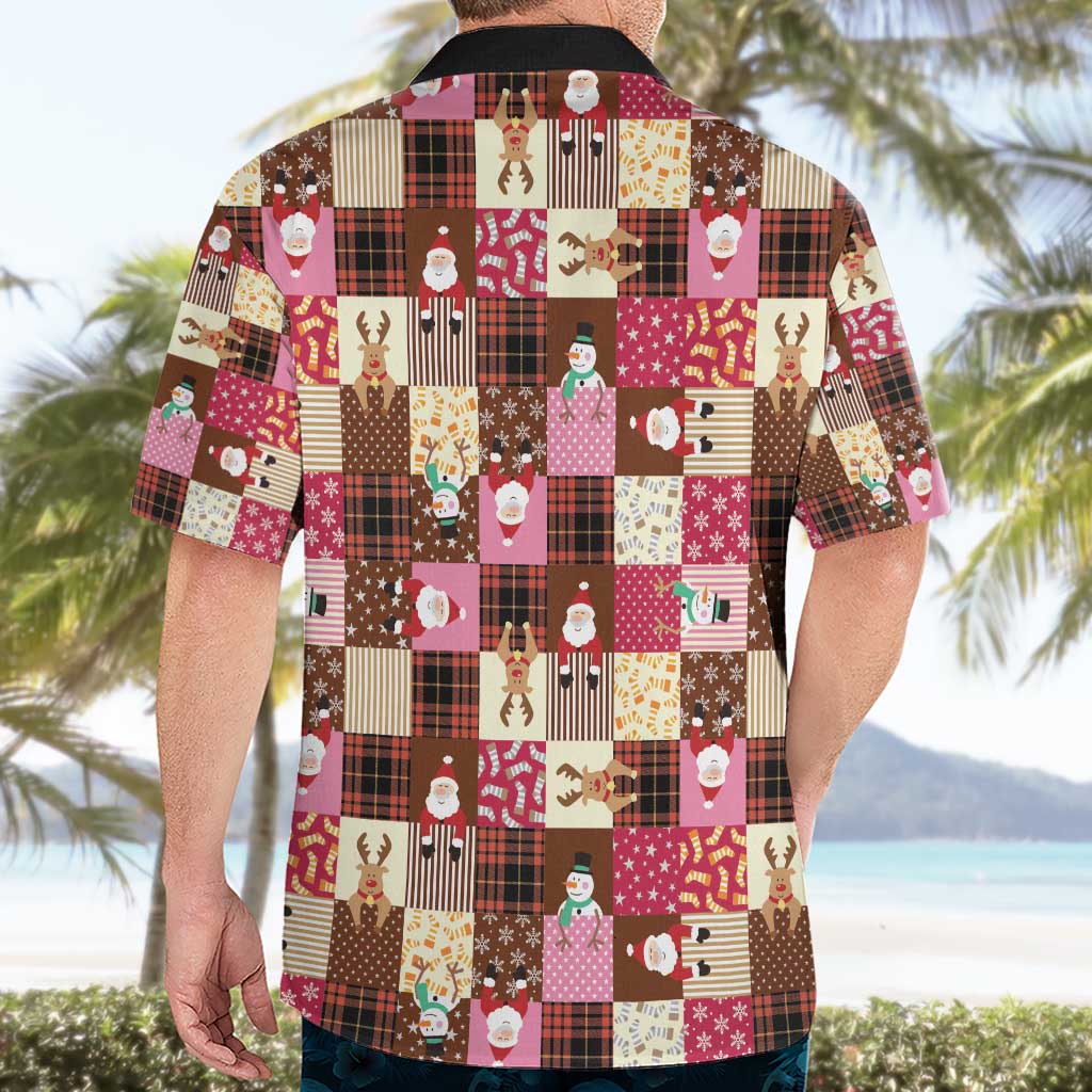 Christmas Patchwork Fake Tuxedo Hawaiian Shirt Santa and Reindeer Pink Plaid Style - Wonder Print Shop