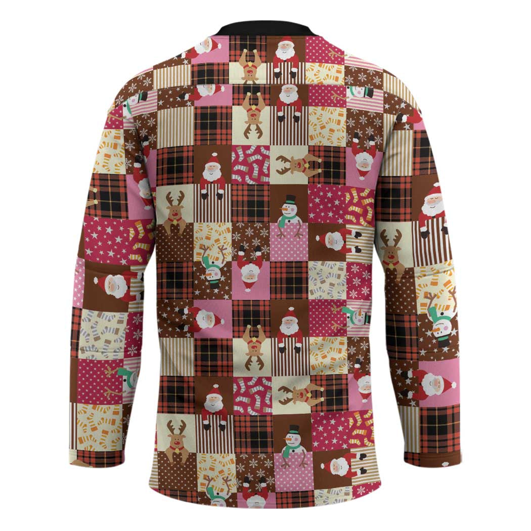 Christmas Patchwork Fake Tuxedo Hockey Jersey Santa and Reindeer Pink Plaid Style - Wonder Print Shop
