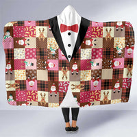 Christmas Patchwork Fake Tuxedo Hooded Blanket Santa and Reindeer Pink Plaid Style - Wonder Print Shop
