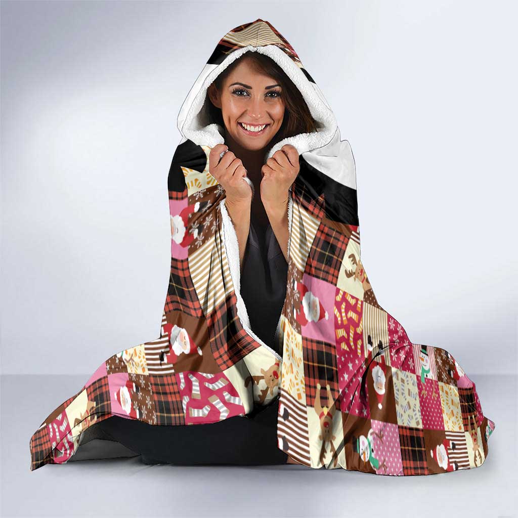 Christmas Patchwork Fake Tuxedo Hooded Blanket Santa and Reindeer Pink Plaid Style - Wonder Print Shop