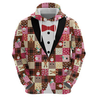 Christmas Patchwork Fake Tuxedo Hoodie Santa and Reindeer Pink Plaid Style - Wonder Print Shop