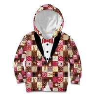Christmas Patchwork Fake Tuxedo Kid Hoodie Santa and Reindeer Pink Plaid Style - Wonder Print Shop