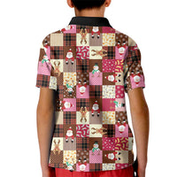 Christmas Patchwork Fake Tuxedo Kid Polo Shirt Santa and Reindeer Pink Plaid Style - Wonder Print Shop