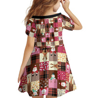 Christmas Patchwork Fake Tuxedo Kid Short Sleeve Dress Santa and Reindeer Pink Plaid Style - Wonder Print Shop