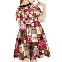 Christmas Patchwork Fake Tuxedo Kid Short Sleeve Dress Santa and Reindeer Pink Plaid Style - Wonder Print Shop