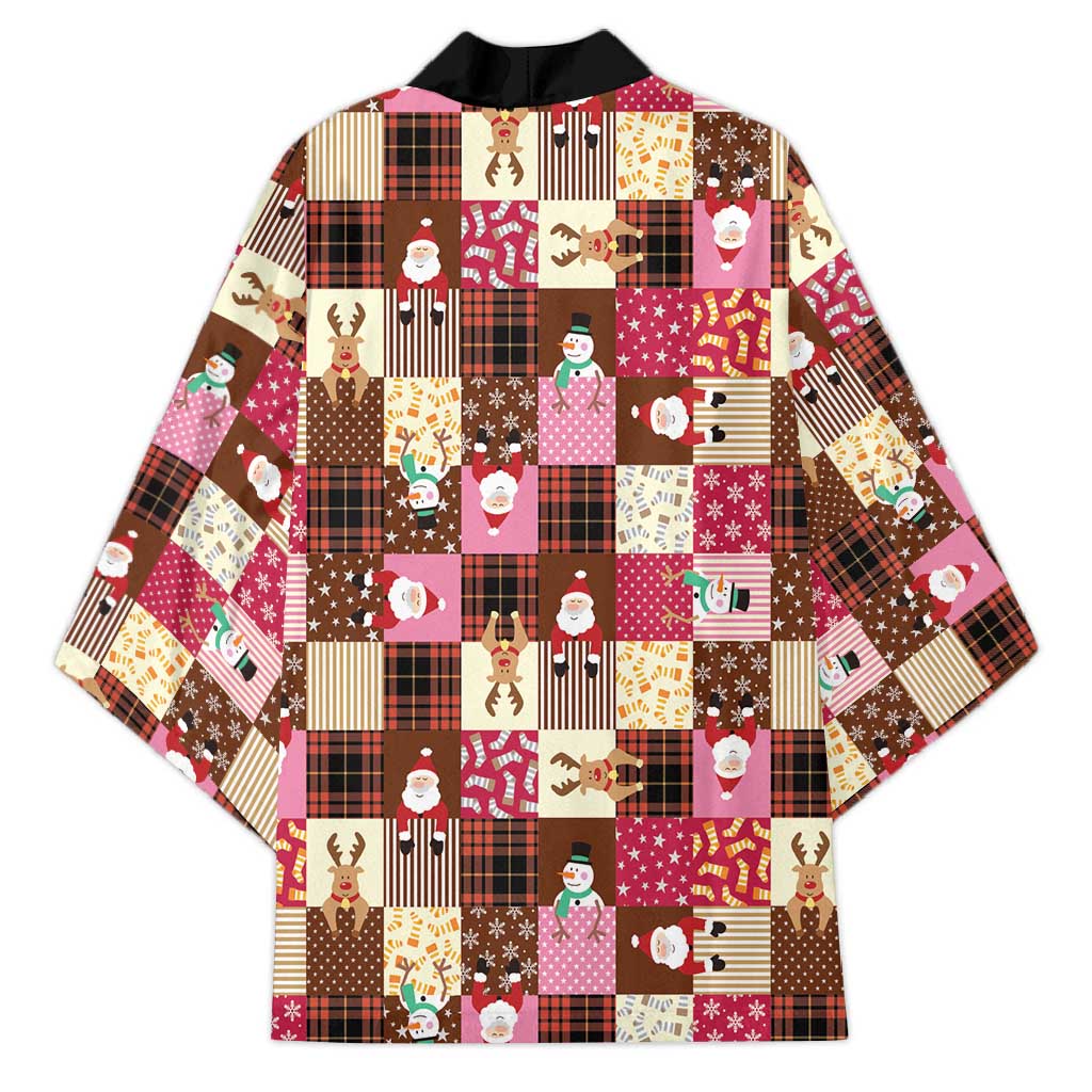 Christmas Patchwork Fake Tuxedo Kimono Santa and Reindeer Pink Plaid Style - Wonder Print Shop