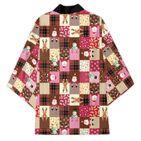 Christmas Patchwork Fake Tuxedo Kimono Santa and Reindeer Pink Plaid Style - Wonder Print Shop