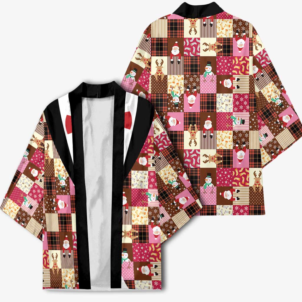 Christmas Patchwork Fake Tuxedo Kimono Santa and Reindeer Pink Plaid Style - Wonder Print Shop