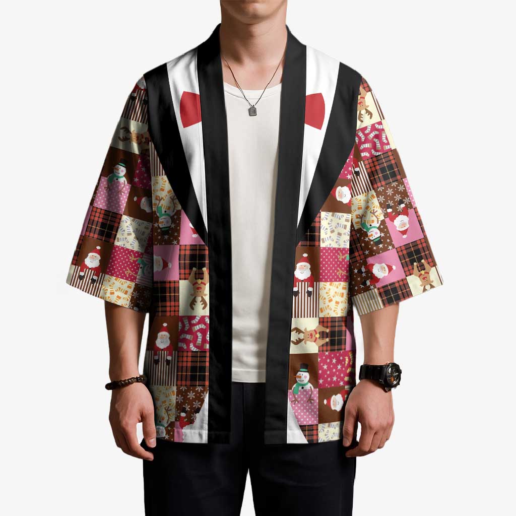 Christmas Patchwork Fake Tuxedo Kimono Santa and Reindeer Pink Plaid Style - Wonder Print Shop