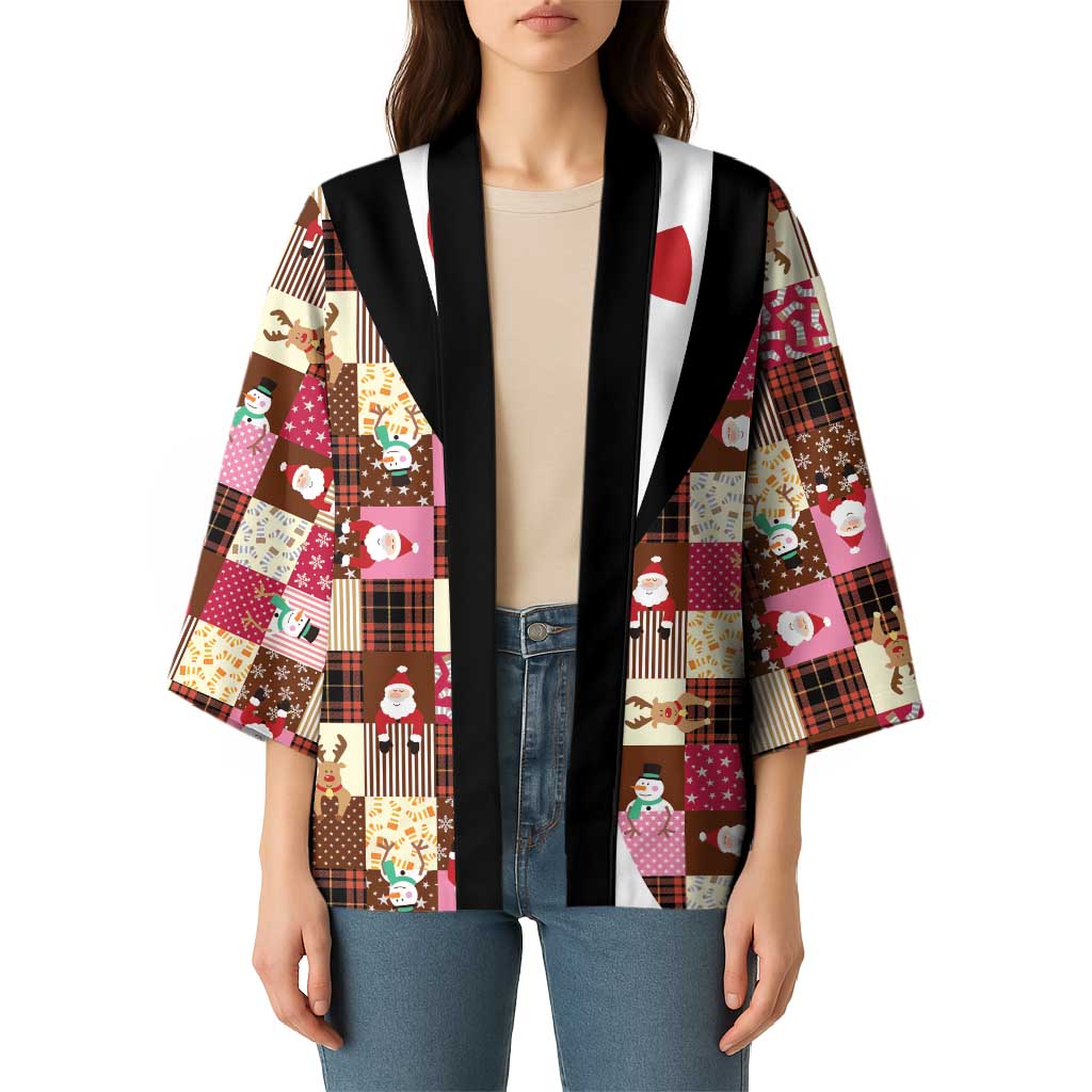 Christmas Patchwork Fake Tuxedo Kimono Santa and Reindeer Pink Plaid Style - Wonder Print Shop