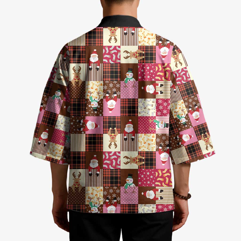 Christmas Patchwork Fake Tuxedo Kimono Santa and Reindeer Pink Plaid Style - Wonder Print Shop