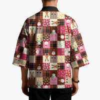 Christmas Patchwork Fake Tuxedo Kimono Santa and Reindeer Pink Plaid Style - Wonder Print Shop