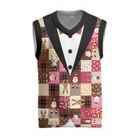 Christmas Patchwork Fake Tuxedo Christmas Knitted V-Neck Vest Santa and Reindeer Pink Plaid Style - Wonder Print Shop