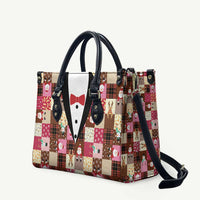 Christmas Patchwork Fake Tuxedo Leather Bag Santa and Reindeer Pink Plaid Style - Wonder Print Shop