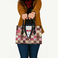 Christmas Patchwork Fake Tuxedo Leather Bag Santa and Reindeer Pink Plaid Style - Wonder Print Shop