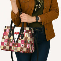 Christmas Patchwork Fake Tuxedo Leather Bag Santa and Reindeer Pink Plaid Style - Wonder Print Shop