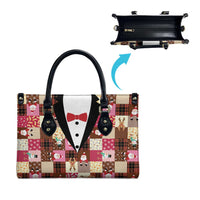 Christmas Patchwork Fake Tuxedo Leather Bag Santa and Reindeer Pink Plaid Style - Wonder Print Shop