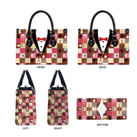 Christmas Patchwork Fake Tuxedo Leather Bag Santa and Reindeer Pink Plaid Style - Wonder Print Shop