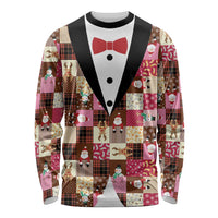 Christmas Patchwork Fake Tuxedo Long Sleeve Shirt Santa and Reindeer Pink Plaid Style - Wonder Print Shop