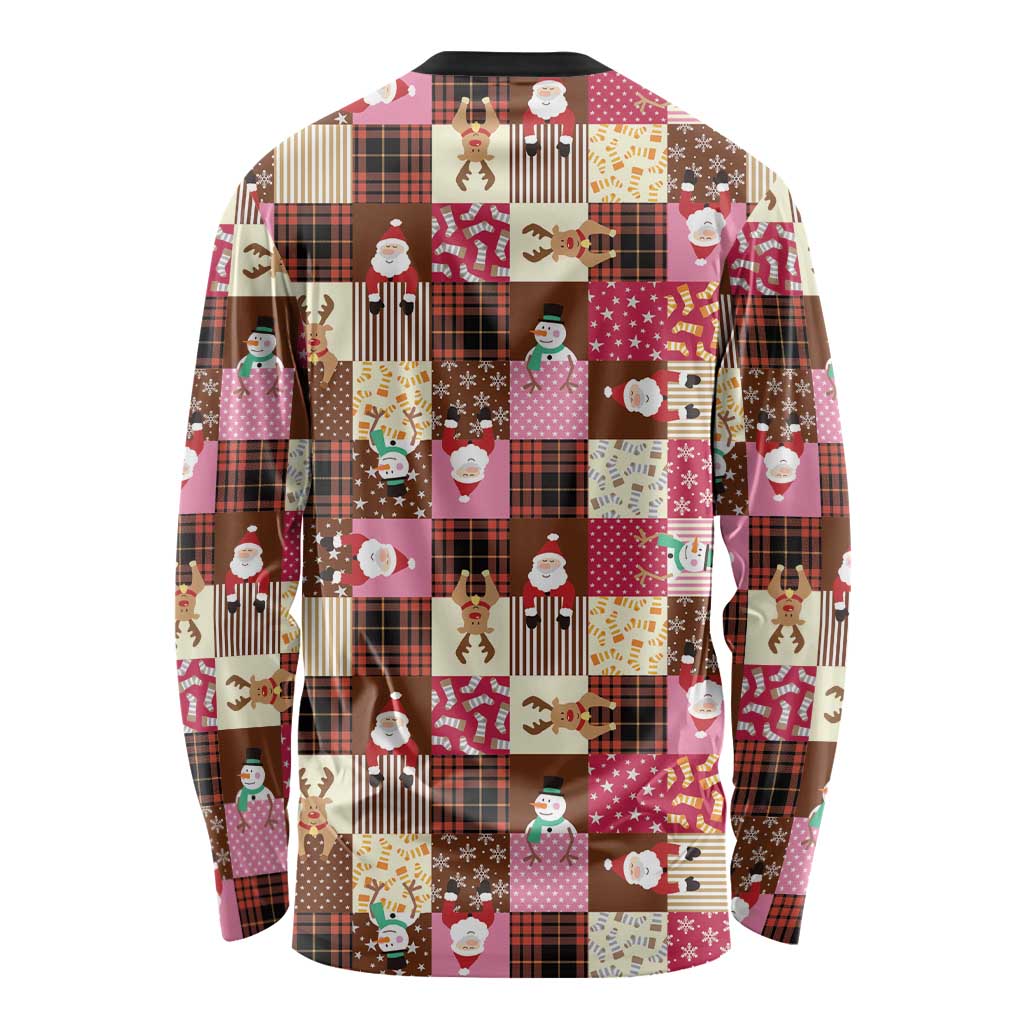 Christmas Patchwork Fake Tuxedo Long Sleeve Shirt Santa and Reindeer Pink Plaid Style - Wonder Print Shop