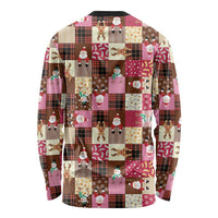 Christmas Patchwork Fake Tuxedo Long Sleeve Shirt Santa and Reindeer Pink Plaid Style - Wonder Print Shop