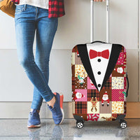 Christmas Patchwork Fake Tuxedo Luggage Cover Santa and Reindeer Pink Plaid Style - Wonder Print Shop