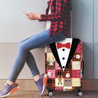 Christmas Patchwork Fake Tuxedo Luggage Cover Santa and Reindeer Pink Plaid Style - Wonder Print Shop