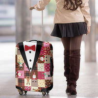 Christmas Patchwork Fake Tuxedo Luggage Cover Santa and Reindeer Pink Plaid Style - Wonder Print Shop