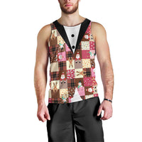 Christmas Patchwork Fake Tuxedo Men Tank Top Santa and Reindeer Pink Plaid Style - Wonder Print Shop