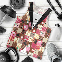 Christmas Patchwork Fake Tuxedo Men Tank Top Santa and Reindeer Pink Plaid Style - Wonder Print Shop