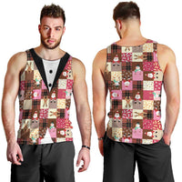 Christmas Patchwork Fake Tuxedo Men Tank Top Santa and Reindeer Pink Plaid Style - Wonder Print Shop