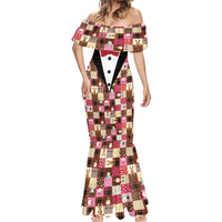 Christmas Patchwork Fake Tuxedo Mermaid Dress Santa and Reindeer Pink Plaid Style - Wonder Print Shop