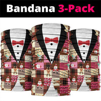 Christmas Patchwork Fake Tuxedo Neck Gaiter Santa and Reindeer Pink Plaid Style - Wonder Print Shop