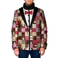 Christmas Patchwork Fake Tuxedo Padded Jacket Santa and Reindeer Pink Plaid Style - Wonder Print Shop
