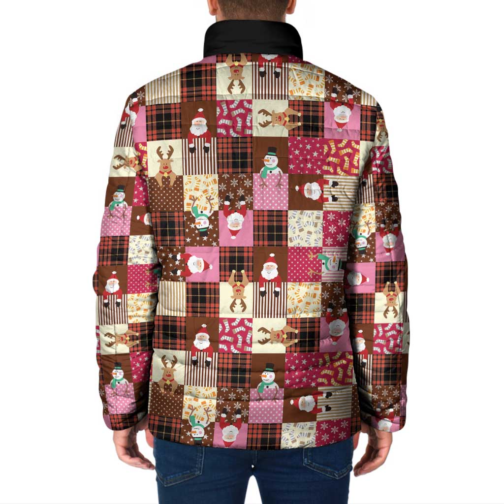 Christmas Patchwork Fake Tuxedo Padded Jacket Santa and Reindeer Pink Plaid Style - Wonder Print Shop