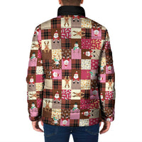 Christmas Patchwork Fake Tuxedo Padded Jacket Santa and Reindeer Pink Plaid Style - Wonder Print Shop